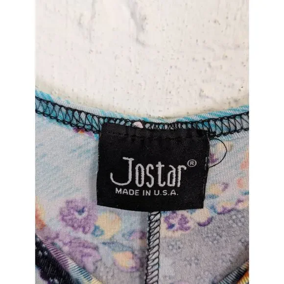 Vtg Jostar Floral Sundress Womens Medium Blue Colorful Cover Up Beachy Breezy - Picture 3 of 6